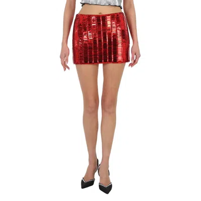 Attico Ladies Red Rue Crystal-embellished Mini Skirt