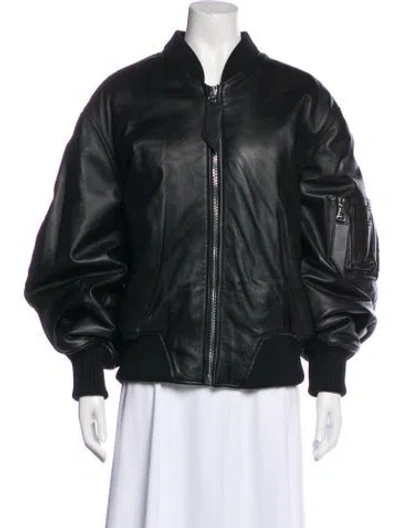 Pre-owned Attico Lamb Leather Bomber Jacket W/ Tags In Black