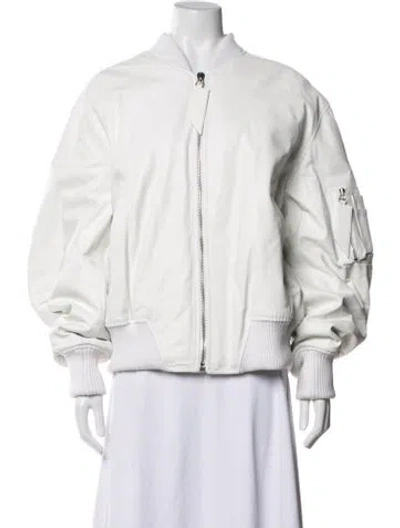 Pre-owned Attico Lamb Leather Bomber Jacket In White