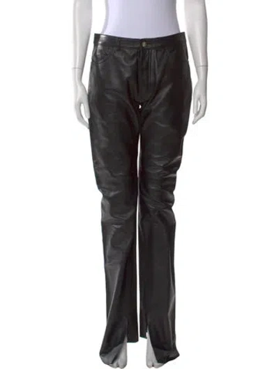 Pre-owned Attico Lamb Leather Straight Leg Pants In Black