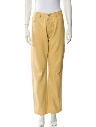 Pre-owned Attico Lamb Leather Straight Leg Pants In Yellow