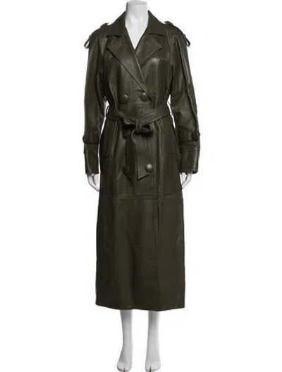 Pre-owned Attico Lamb Leather Trench Coat In Green