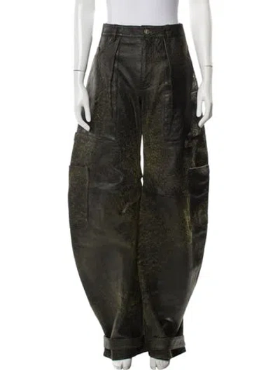 Pre-owned Attico Lamb Leather Wide Leg Pants In Green