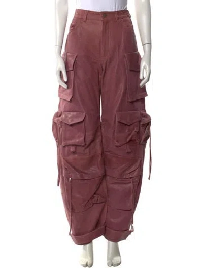 Pre-owned Attico Lamb Leather Wide Leg Pants In Pink