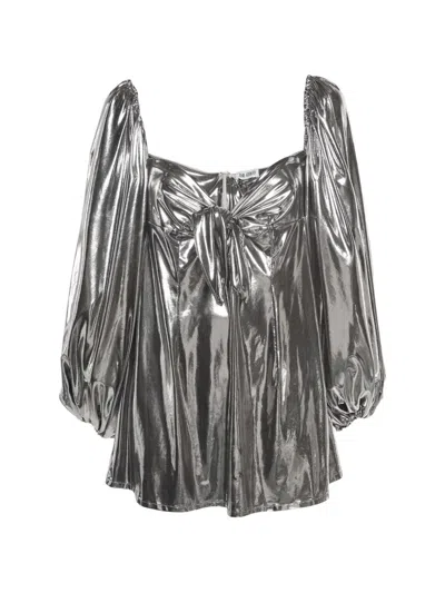 Pre-owned Attico Lamé Off-shoulder Mini Dress In Silver