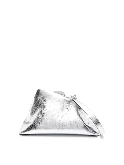 Attico Laminated Leather Runway Shoulder Bag In Plata
