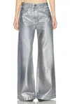 Attico Crackle Treated Cutout Wide Jeans In Silver