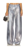 Attico Crackle Treated Cutout Wide Jeans In Silver
