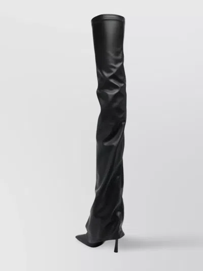 Attico Layered Over-the-knee Pointed Stiletto Boots In Black