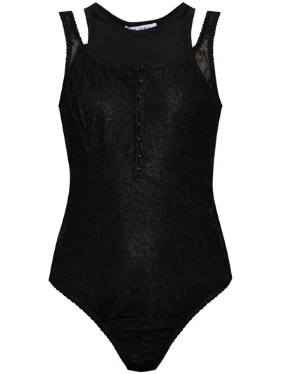 Attico Lace-detailed Crewneck Bodysuit In Black