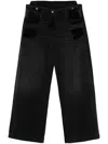 Attico Layered Waist Wide-leg Jeans In Black
