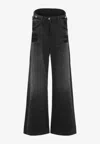 Attico Layered Waist Wide-leg Jeans In Black