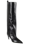 Attico Leather High Shaft Ankle Boots With Pointed Toe In Black