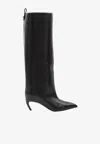 Attico Leather High Shaft Ankle Boots With Pointed Toe
