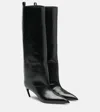 Attico Leather High Shaft Ankle Boots With Pointed Toe In Black