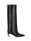 Attico Leather High Shaft Ankle Boots With Pointed Toe In Black