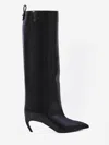 Attico Leather High Shaft Ankle Boots With Pointed Toe In Black