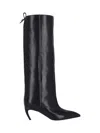 Attico Leather High Shaft Ankle Boots With Pointed Toe In Black
