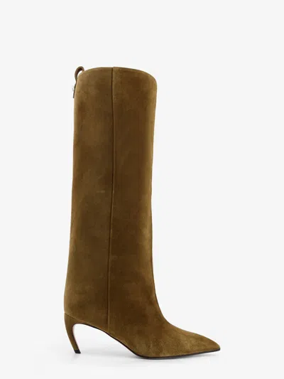Attico Lea Suede Boots In Green