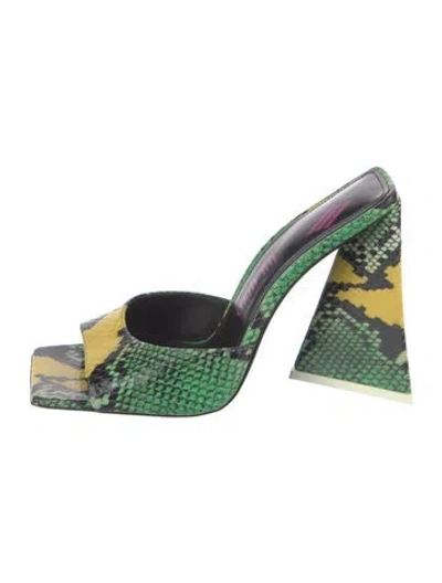 Pre-owned Attico Leather Animal Print Slides In Green