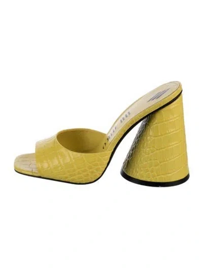 Pre-owned Attico Leather Animal Print Slides In Yellow