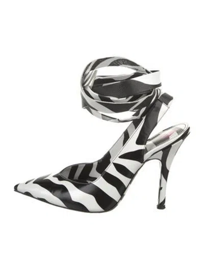 Pre-owned Attico Leather Animal Print Slingback Pumps In White