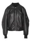 Attico Black Leather Bomber Jacket In Black