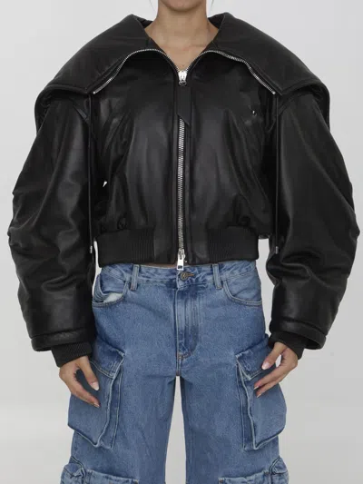 Attico Leather Bomber Jacket In Black