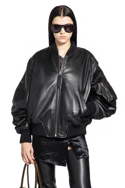 Attico Leather Bomber Jacket In Black