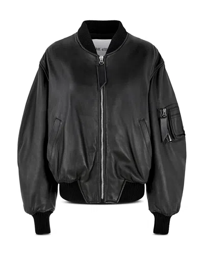 Attico Leather Bomber Jacket In Black