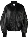 Attico The  Lamb Leather Bomber Jacket With Oversized Silhouette And Utility Pockets In Black
