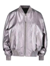 Attico Mirror-like Leather Anja Bomber With Vintage Effect In Silver