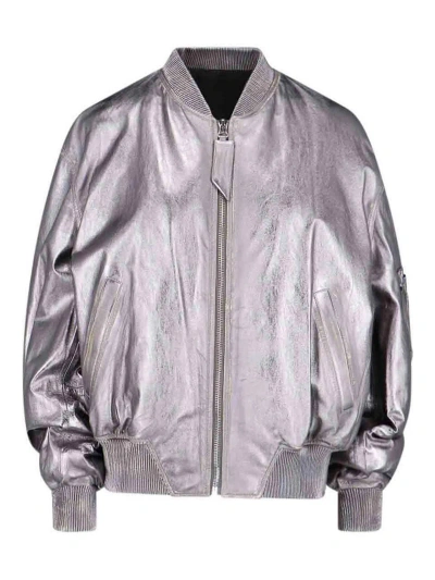 Attico Leather Bomber Jacket In Silver