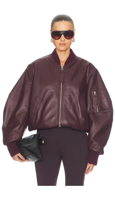 Attico Leather Bomber Jacket In Burgundy
