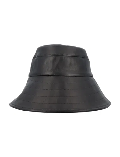 Attico Leather Bucket Hat In Black