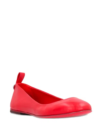 Attico Leather Button-detail Ballet Flats In Red