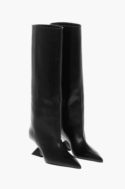Attico Leather Cheope Tube Boots With Spool Heel 7cm In Black