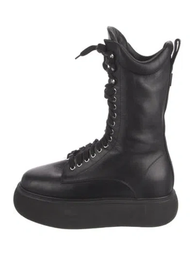 Pre-owned Attico Leather Combat Boots In Black