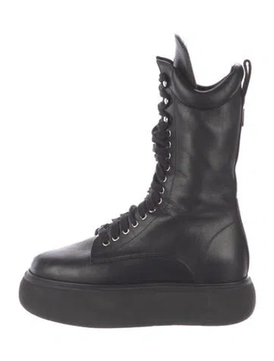 Pre-owned Attico Leather Combat Boots In Black