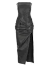 Attico Black Sleeveless Off-shoulder Midi Dress With Front Single Slit And Ruched Waist In Black