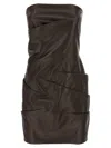 Attico Strapless Leather Dress With Layered Textured Finish In Brown