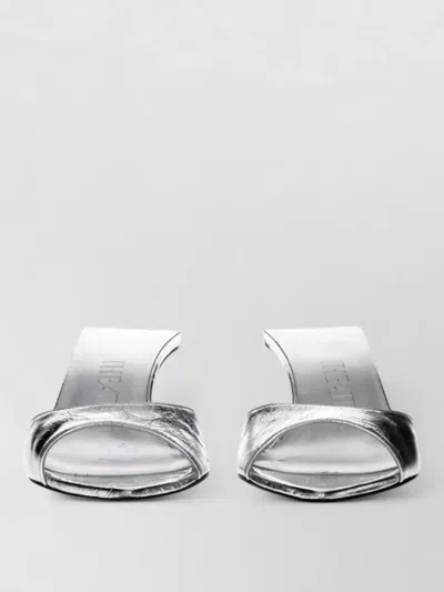 Attico Leather Flat Mules In Gray