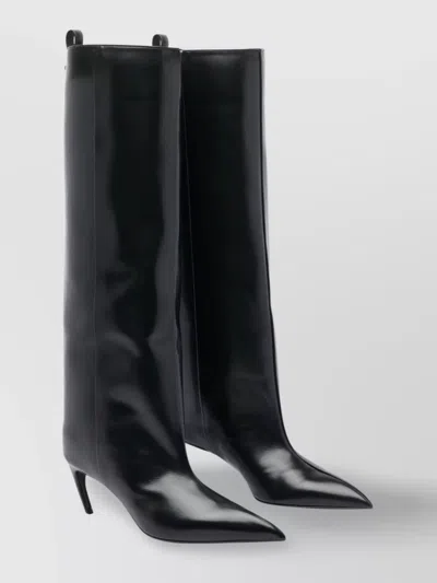 Attico Leather High Shaft Ankle Boots With Pointed Toe In Black