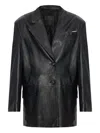 Attico Tailored Black Lambskin Blazer With Notched Lapels In Black
