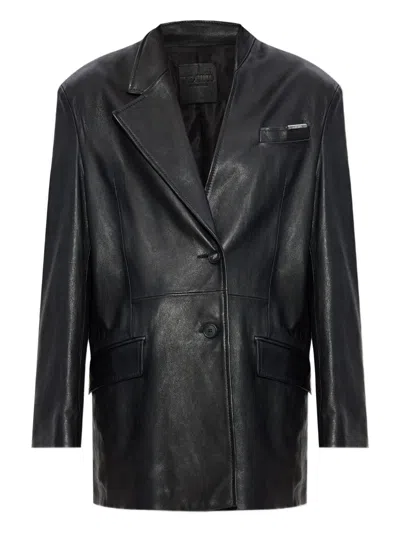 Attico Leather Jacket With Pockets And Lapel In Black