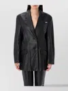 Attico Tailored Black Lambskin Blazer With Notched Lapels In Black