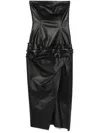Attico Leather Midi Dress In Black