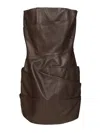 Attico Brown Off-shoulder Sleeveless Mini Dress With Rear Zip Closure In Brown