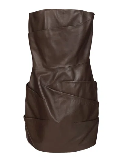 ATTICO LEATHER MINI DRESS DRESSES BROWN