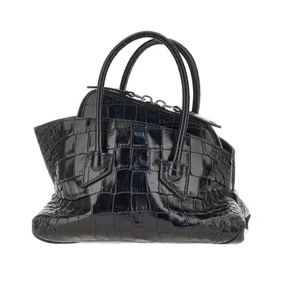 Attico Mini La Passeggiata Crocodile-effect Tote Bag In Black